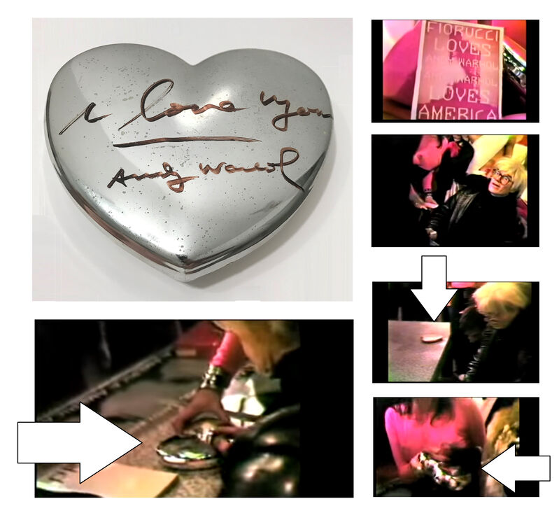 Andy Warhol, ‘2 Piece Set- "I LOVE YOU", SIGNED/ Inscription FIORUCCI Silver Heart Box & ‘AMERICA’, SIGNED/Heart Drawing from the "FIORUCCI LOVES ANDY WARHOL, ANDY WARHOL LOVES AMERICA", Video Provenance !!! ’, 1986, Sculpture, Plastic, VINCE fine arts/ephemera