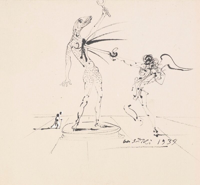 Salvador Dalí, ‘Study for Scenography and Costume for the Ballet Bacchanale’, 1939, Drawing, Collage or other Work on Paper, Ink, felt-tip pen and gouache on paper, Omer Tiroche Gallery