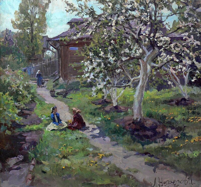 Lidya Stanislavovna Nefedova, ‘In the garden’, 1970, Painting, Oil on hardboard, Surikov Foundation