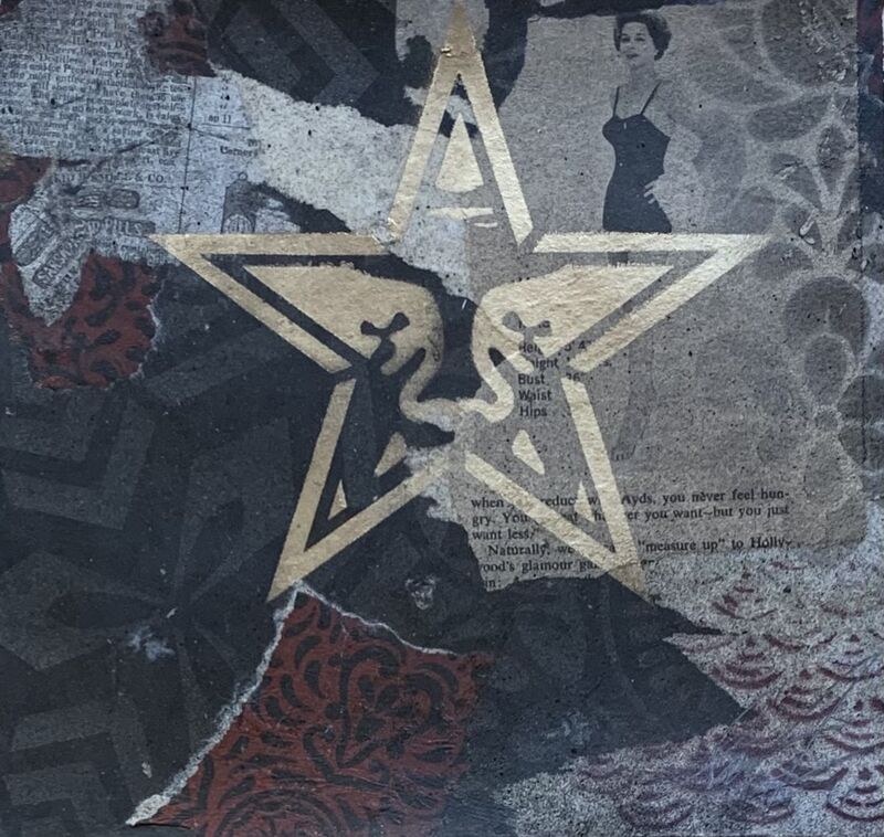 Shepard Fairey, ‘Obey Giant Gold Star (Black)’, 2011, Painting, Stencil, Mixed Media Collage on Paper, Kwiat Art