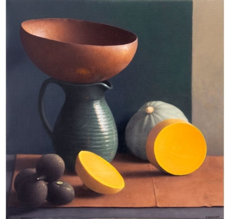 Amy Weiskopf, ‘Still Life with Cut Squash and Copper Bowl’, 2016, Painting, Oil on linen, Clark Gallery