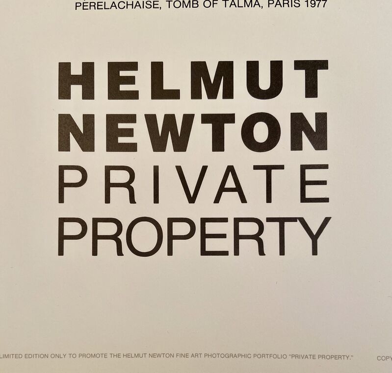 Helmut Newton, ‘Rare Limited Helmut Newton "Private Property" Gallery Lithographic Poster (features the photo 'Woman into Man, Paris", 1979)’, 1985, Posters, High Quality Lithographic Gallery Exhibition Poster, David Lawrence Gallery