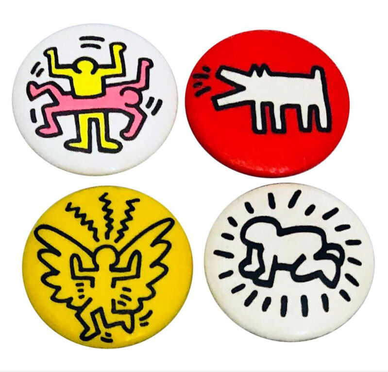 Keith Haring, ‘Keith Haring Pop Shop: Set of 4 Original Pins’, ca. 1986, Jewelry, Metal and Platic, Lot 180