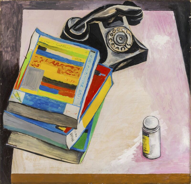Renato Guttuso, ‘Natura morta con telefono e oggetti su un tavolo’, 1967, Painting, Oil and collage on panel, ArtRite