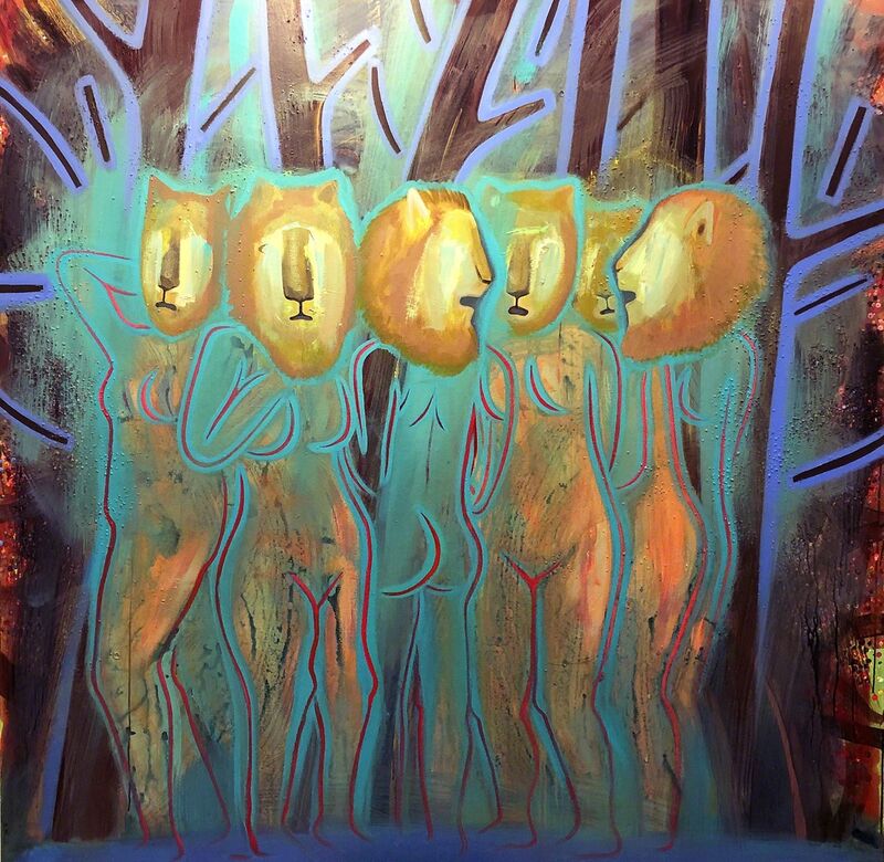 Jennifer Coates, ‘Lion headed Bathers’, 2018, Painting, Acrylic on canvas, Park Place Gallery