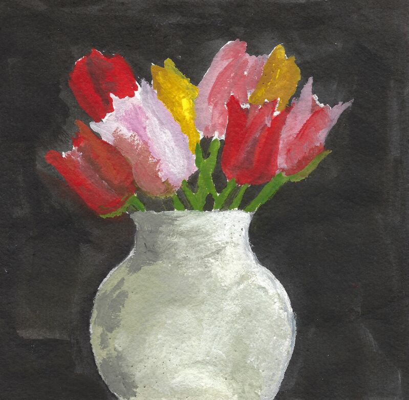 Robert Kulicke, ‘Tulips in a White Vase’, ca. 1965, Painting, Watercolor and gouache on handmade paper, LaiSun Keane