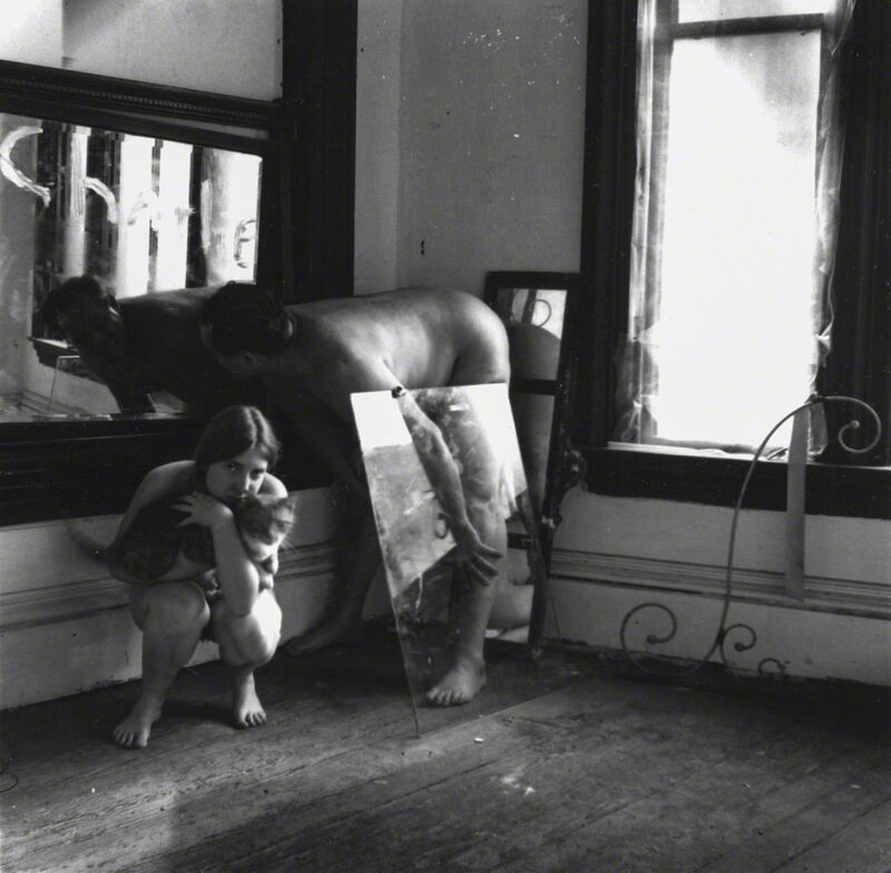 Francesca Woodman, ‘Untitled (Self-portrait with Cat and Charlie), Providence, Rhode Island’, 1976-1977, Photography, Vintage gelatin silver print, Robert Klein Gallery