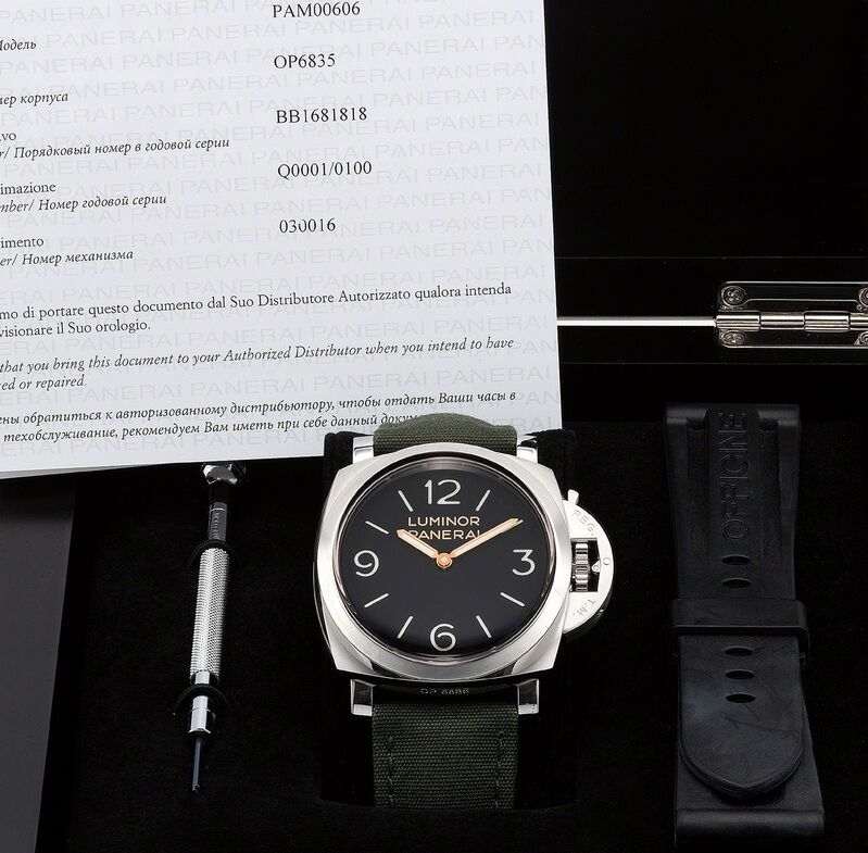 Panerai, ‘A well preserved and rare stainless steel wristwatch with certificate and box, numbered 001 of a limited edition of 100 pieces made for the Hong Kong market’, 2014, Fashion Design and Wearable Art, Stainless steel, Phillips
