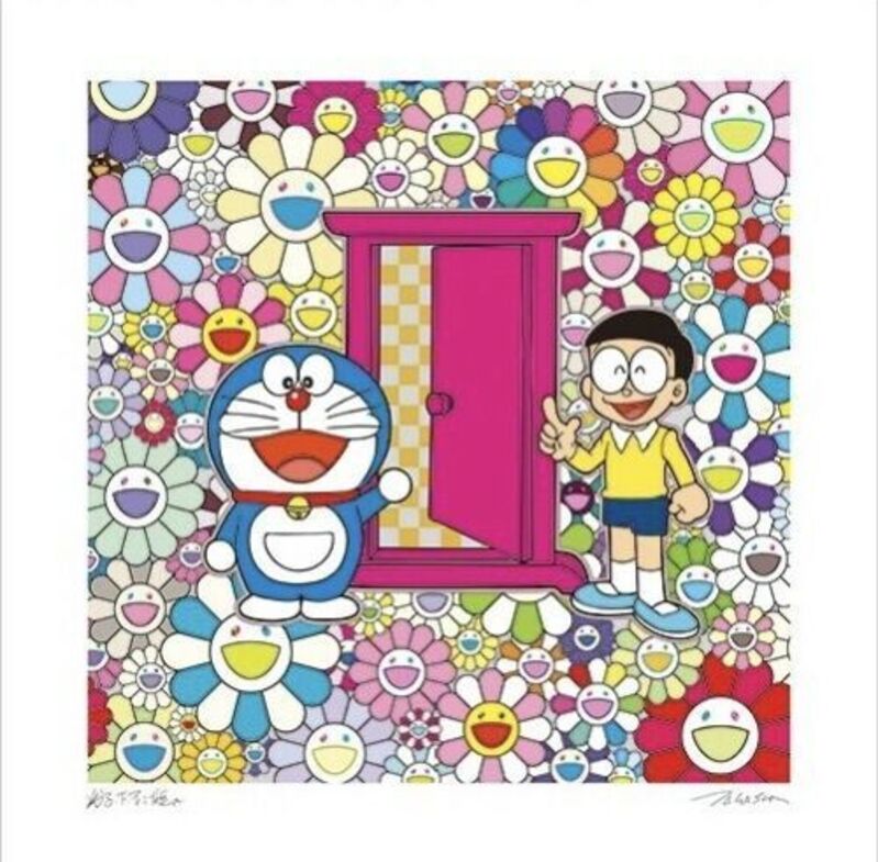 Takashi Murakami, ‘DOKODEMO DOOR IN A FIELD OF FLOWERS ’, 2018, Print, Silkscreen with cold stamp, Dope! Gallery
