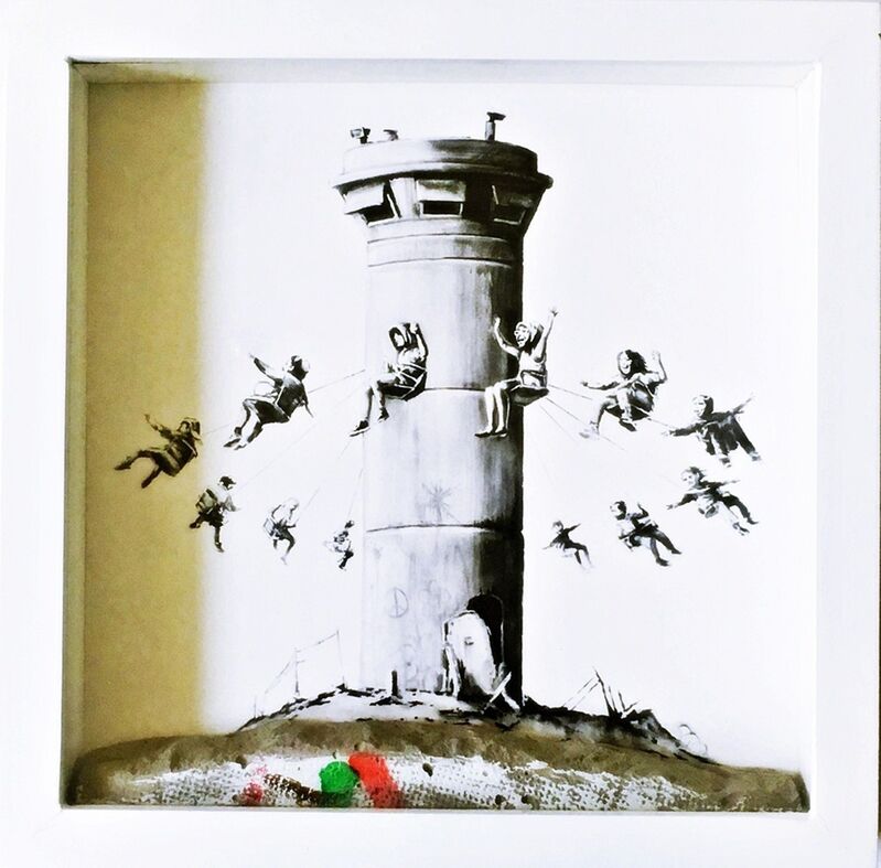 Banksy, ‘Walled Off Hotel’, 2017, Sculpture, Mixed media: unique piece of concrete/cement wall with framed lithograph. (concrete box assemblage) accompanied by original receipt., Alpha 137 Gallery Gallery Auction