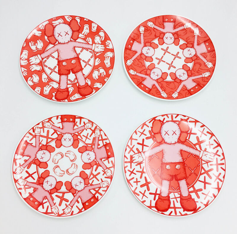 KAWS, ‘Limited Ceramic Plate Set - Red (Set of 4)’, 2019, Sculpture, Porcelain, Lougher Contemporary Gallery Auction