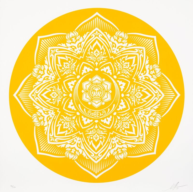 Shepard Fairey, ‘Yellow Mandala’, 2018, Print, Screenprint and letterpress in colors on white cotton archival paper, Heritage Auctions