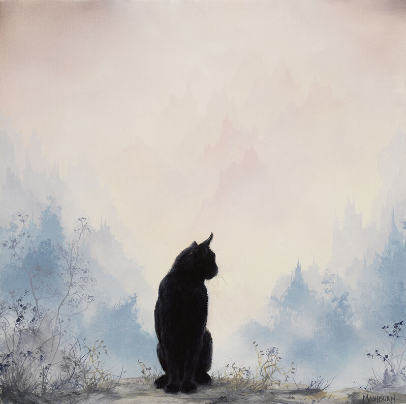 Brian Mashburn, ‘Black Cat Looking Over His Shoulder’, 2020, Painting, Oil on panel, Abend Gallery