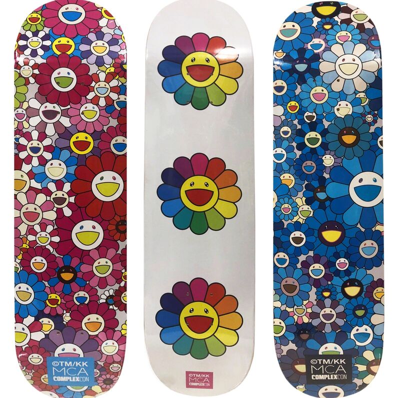 Takashi Murakami, ‘Takashi Murakami Flowers Skateboard Decks (complete set of 3) ’, 2017, Design/Decorative Art, Silkscreen on maple wood skate deck, Lot 180