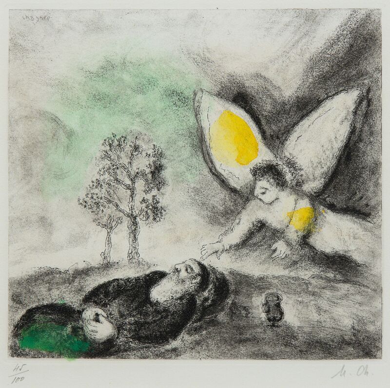 Marc Chagall, ‘Elijah Touched by an Angel from The Bible’, c. 1930, Print, Handcolored Etching, Hindman
