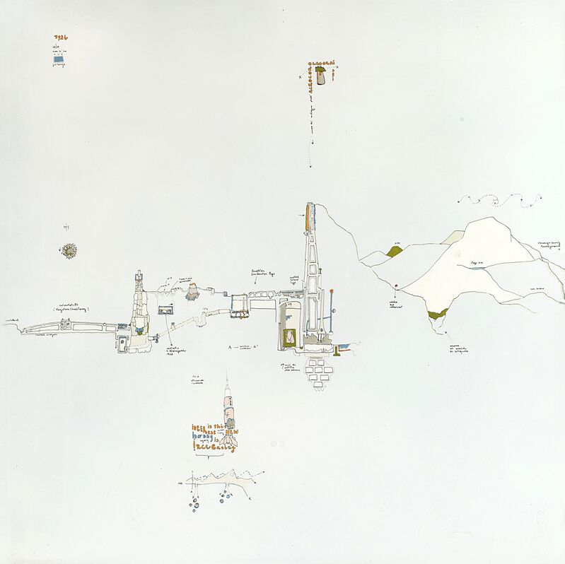 Gianfranco Baruchello, ‘Sostenere l'acrocoro: un hobby relativamente recente’, 1971, Painting, Enamel on aluminum, Il Ponte