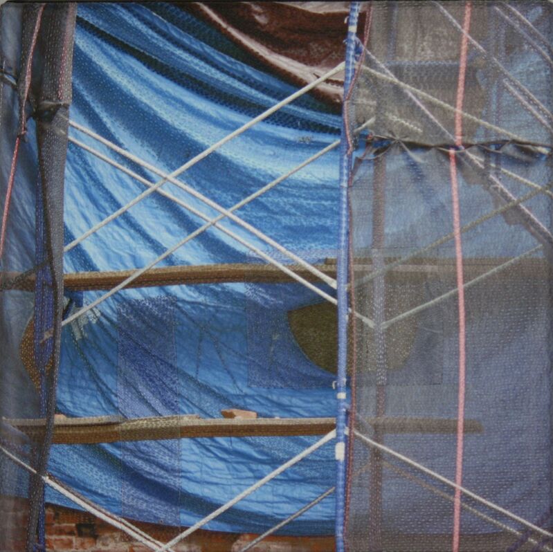 Luanne Rimel, ‘Blue Tarp / Manhattan’, 2019, Print, Photograph printed on silk, pieced, hand stitched, Duane Reed Gallery
