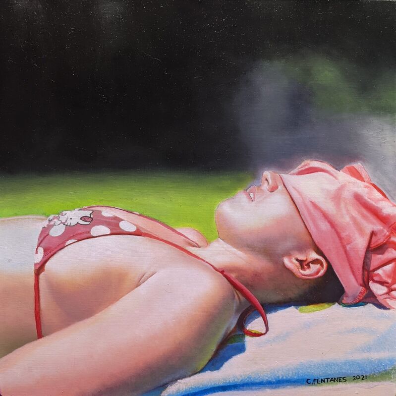 Carlos Fentanes, ‘Sunbath’, 2021, Painting, Oil on wood panel, 33 Contemporary