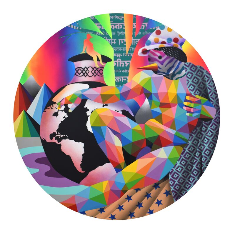 Okuda San Miguel, ‘Playing to be Gods 1’, 2019, Painting, Synthetic enamel on wood, MAGMA gallery