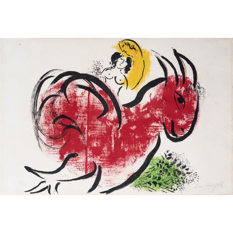 Marc Chagall, ‘Le coq rouge, exécutée pour le Derrière Le Miroir numéro 44-45’, 1952, Print, Lithograph in colors on vellum, PIASA