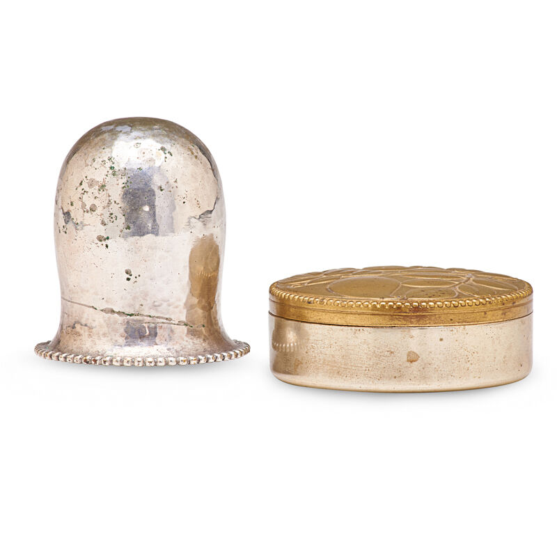 Josef Hoffmann, ‘Lidded Box And Bottle Top, Austria’, 1920s, Design/Decorative Art, Brass, Silverplate, Cork, Rago/Wright/LAMA