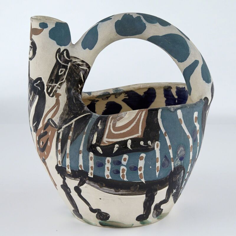 Pablo Picasso, ‘CAVALIER ET CHEVAL (A.R. 137)’, 1952, Design/Decorative Art, Painted and partially glazed white ceramic pitcher, Doyle