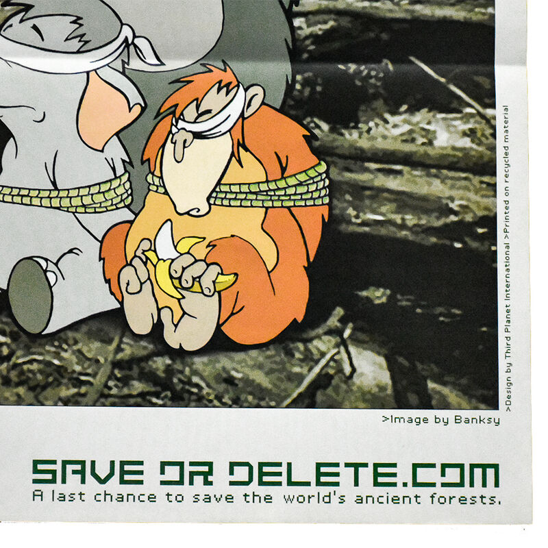 Banksy, ‘SAVE OR DELETE (Greenpeace Poster With Stickers and Postcard)’, 2002, Ephemera or Merchandise, Offset lithograph printed in colors. Stickers and postcard printed in colors as well., Silverback Gallery