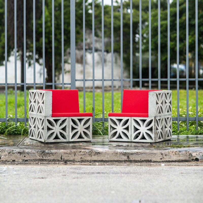 Emmett Moore, ‘Flower Block Unit, Chairs’, 2014, Design/Decorative Art, Concrete Block, Steel, Outdoor Fabric and Upholstery, Nina Johnson