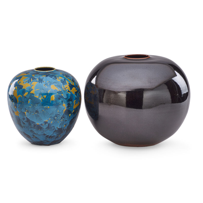 Cliff Lee, ‘Two vases, tenmoku and crystalline glazes, Stevens, PA’, 1989/93, Design/Decorative Art, Glazed porcelain, Rago/Wright/LAMA