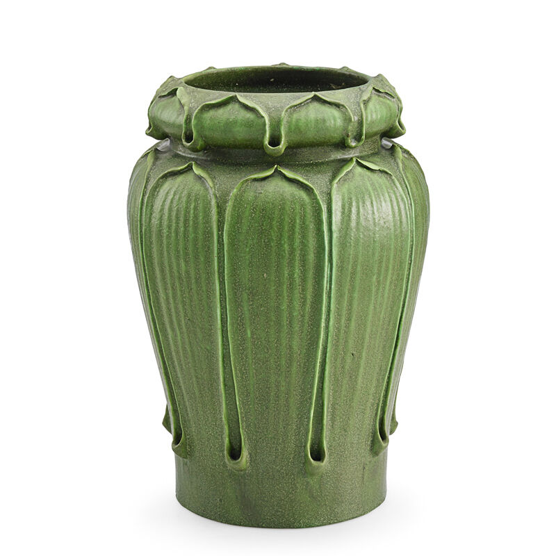 George P. Kendrick, ‘Grueby, Fine Gourd-Shaped Vase With Modeled Leaves, Boston, MA’, ca. 1905, Design/Decorative Art, Fine Gourd-Shaped Vase With Modeled Leaves, Rago/Wright/LAMA