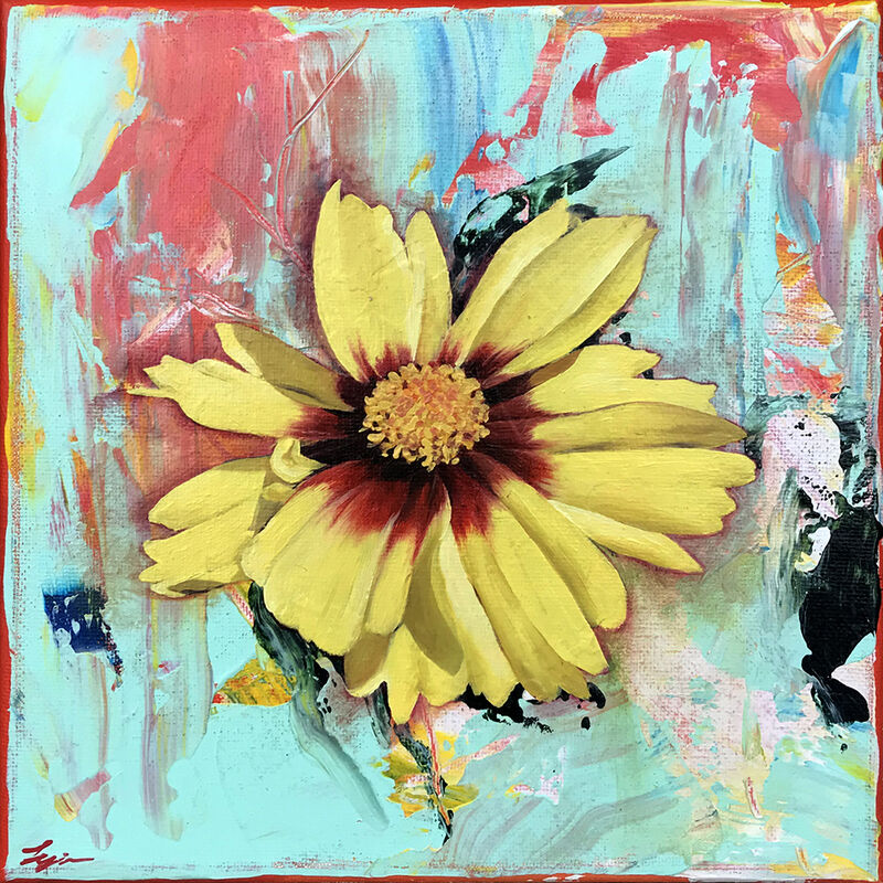 Louise Jones (Ouizi), ‘Daybreak Coreopsis’, 2020, Painting, Acrylic and oil on canvas. Framed with stained pine, Hashimoto Contemporary