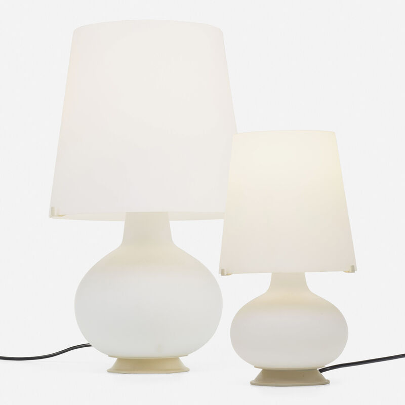 Max Ingrand, ‘Table lamps model 1853, set of two’, 1954, Design/Decorative Art, Frosted glass, enameled steel, Rago/Wright/LAMA