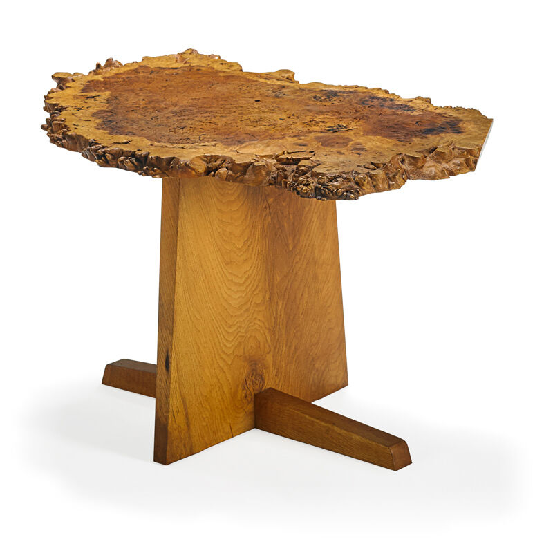 George Nakashima, ‘Fine end table, New Hope, PA’, 1968, Design/Decorative Art, English oak burl, teak, Rago/Wright/LAMA
