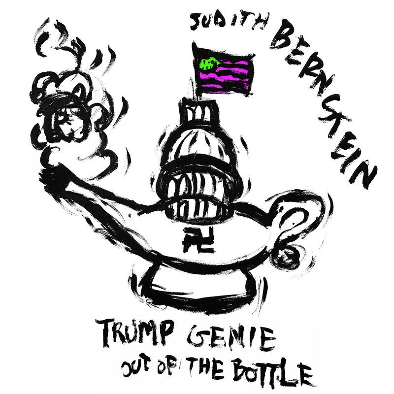 Judith Bernstein, ‘Trump Genie – Green & Purple Flag’, 2017, Print, Lithograph on Arches Cover White Paper, Swiss Institute