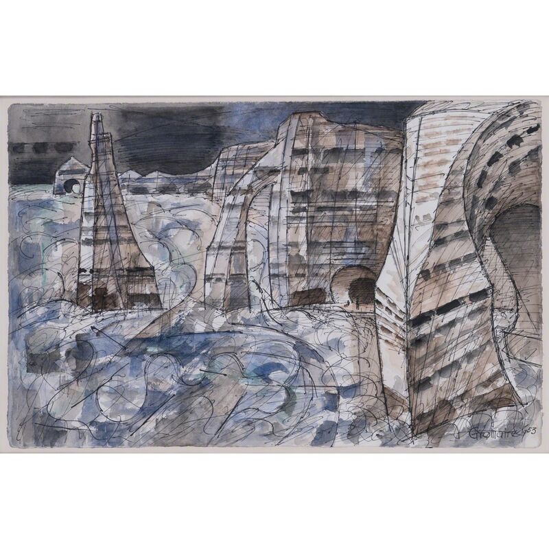 Marcel Gromaire, ‘Etretat, les trois falaises’, 1953, Drawing, Collage or other Work on Paper, Watercolor and china ink on paper, PIASA