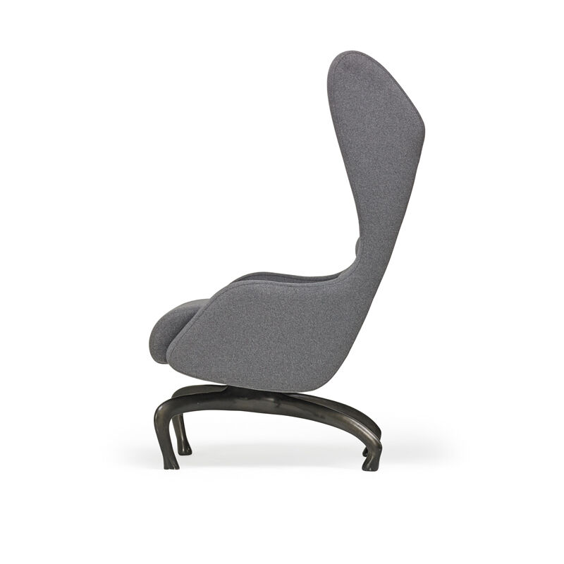 Jordan Mozer, ‘Canter’s Lounge Chair (prototype), Chicago IL’, 2003-2018, Design/Decorative Art, Cast recycled, polished and patinated magnesium-aluminum alloy, 100% wool flannel, Rago/Wright/LAMA