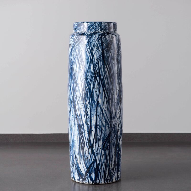 Felicity Aylieff, ‘Blue & White Monumental Scribble Lidded Vase’, 2018, Design/Decorative Art, Thrown and glazed porcelain, hand-painted with cobalt blue oxide, Adrian Sassoon