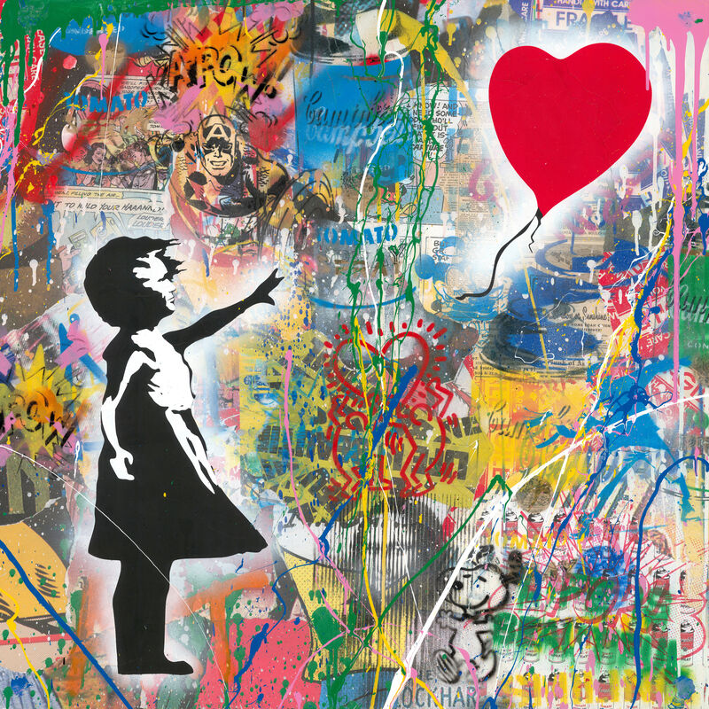 Mr. Brainwash, ‘Balloon Girl’, 2020, Mixed Media, Mixed media on paper attached on canvas, The Art Dose 
