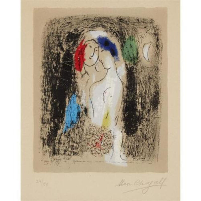 Marc Chagall, ‘Les Amourex en gris (Lovers in grey)’, 1957, Print, Color lithograph on Arches paper, Puccio Fine Art