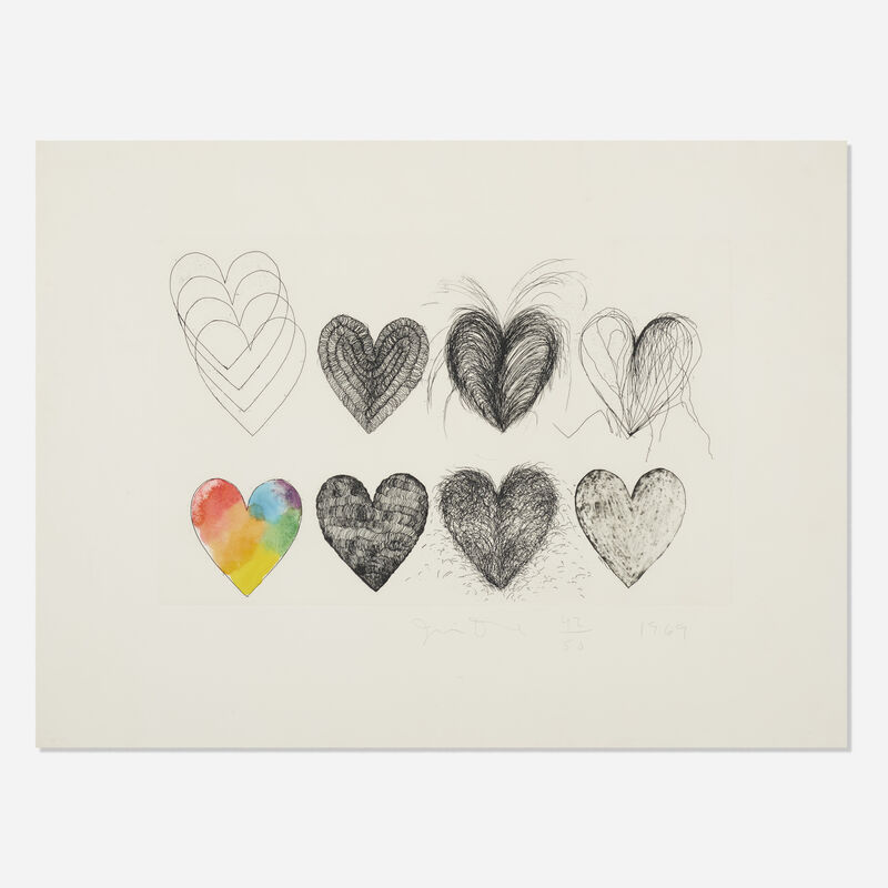 Jim Dine, ‘Hearts and a Watercolor’, 1969, Print, Etching and watercolor on Chrisbrook handmade paper, Rago/Wright/LAMA