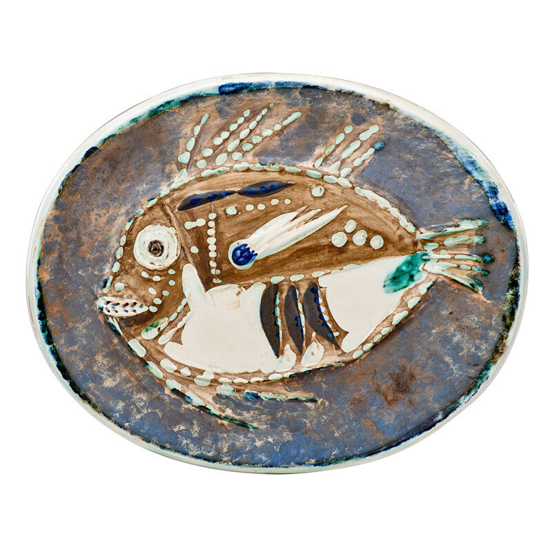 Pablo Picasso, ‘Mottled Fish plate (Poisson Chiné), edition of 200, France’, des. 1952, Design/Decorative Art, Partially glazed earthenware decorated in engobe, Rago/Wright/LAMA