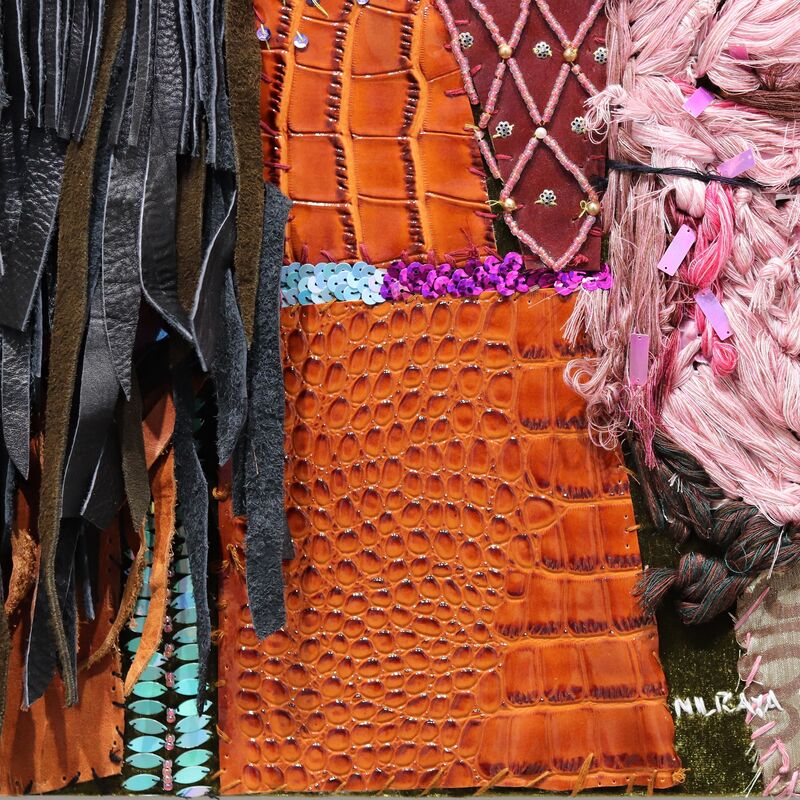 Nilraya Bundasak, ‘Women & Beauty II’, 2019, Textile Arts, Embroidery Thread, Fabric, Leather, Shoelaces, Sequins, Fur on Velvet, Artspace Warehouse