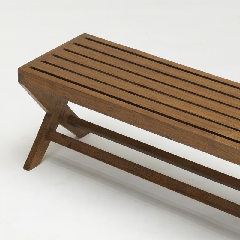 Pierre Jeanneret, ‘bench from the M.L.A. Flats building, Chandigarh’, c. 1955, Design/Decorative Art, Teak, linen, Rago/Wright/LAMA