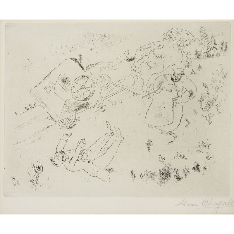 Marc Chagall, ‘La Britchka S'Est Renversée Plate XIV From "Les Ames Mortes"’, 1948, Print, Etching on Arches, Freeman's