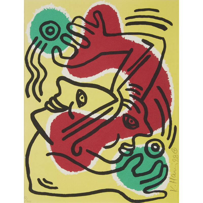 Keith Haring, ‘Two Prints: International Volunteer Day; Fight Aids Worldwide’, Print, Color lithograph on Arches; Color lithograph on wove paper., Freeman's