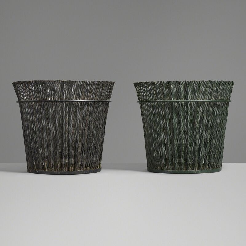Mathieu Matégot, ‘Wastepaper baskets, pair’, 1954, Design/Decorative Art, Enameled and perforated steel, Rago/Wright/LAMA