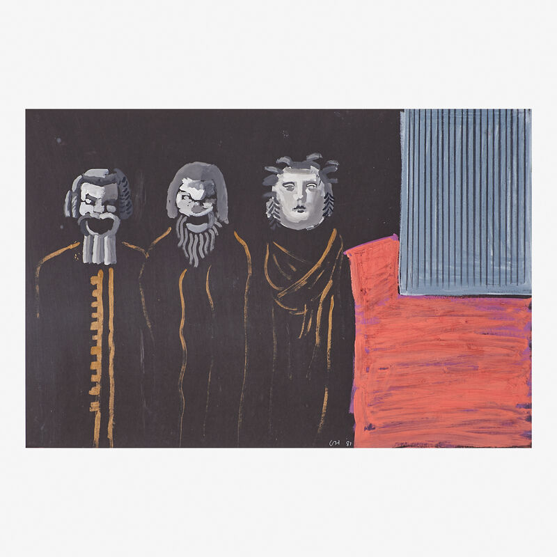 David Hockney, ‘Three Singers on Stage’, 1981, Painting, Gouache on black paper mounted to board (framed), Rago/Wright/LAMA