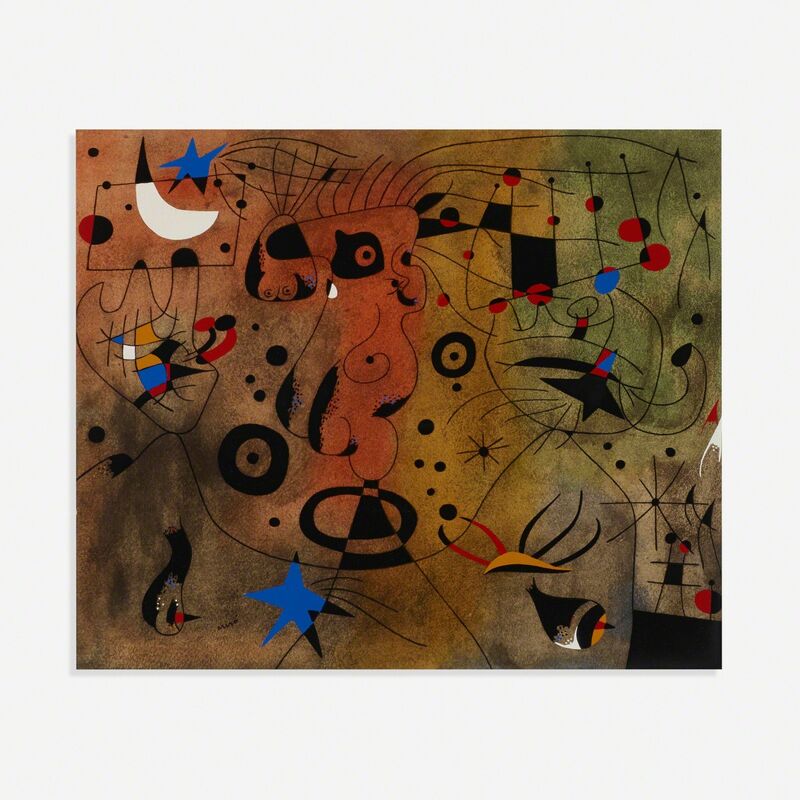 Joan Miró, ‘Femme a la blonde aisselle coiffant sa chevelure a la lueur des etoiles (from the Constellations portfolio)’, 1959, Print, Pochoirs on Arches wove paper, Rago/Wright/LAMA