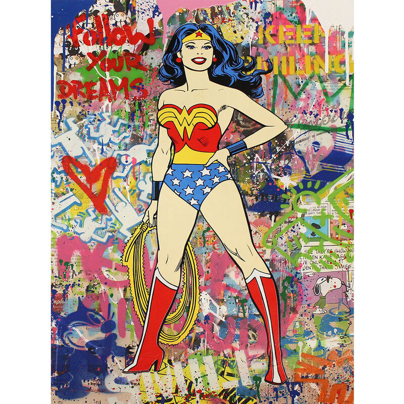 Mr. Brainwash, ‘Wonder Woman’, 2021, Painting, Acrylic on paper, Galerie Perahia