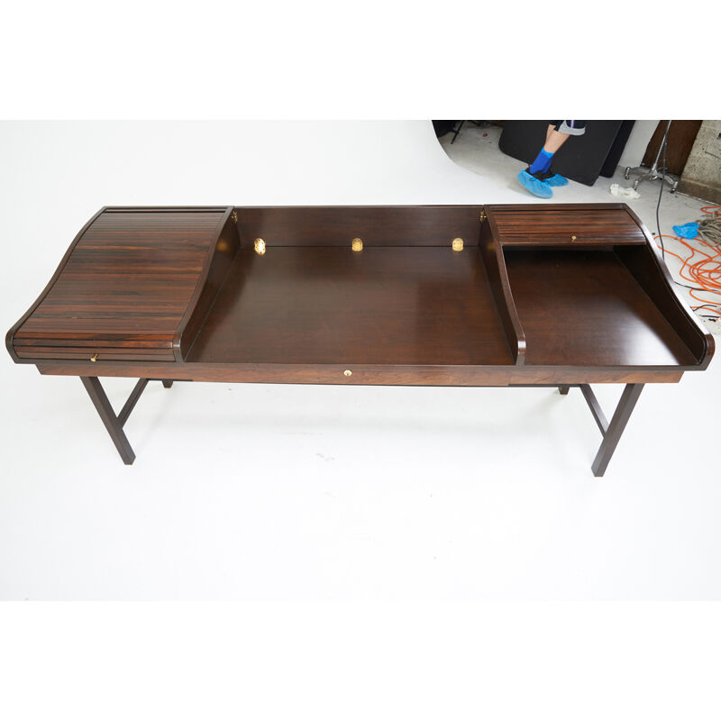 Edward Wormley, ‘Tambour Desk, Berne, IN’, 1960s, Design/Decorative Art, Lacquered Mahogany, Rosewood, Leather, Brass, Rago/Wright/LAMA